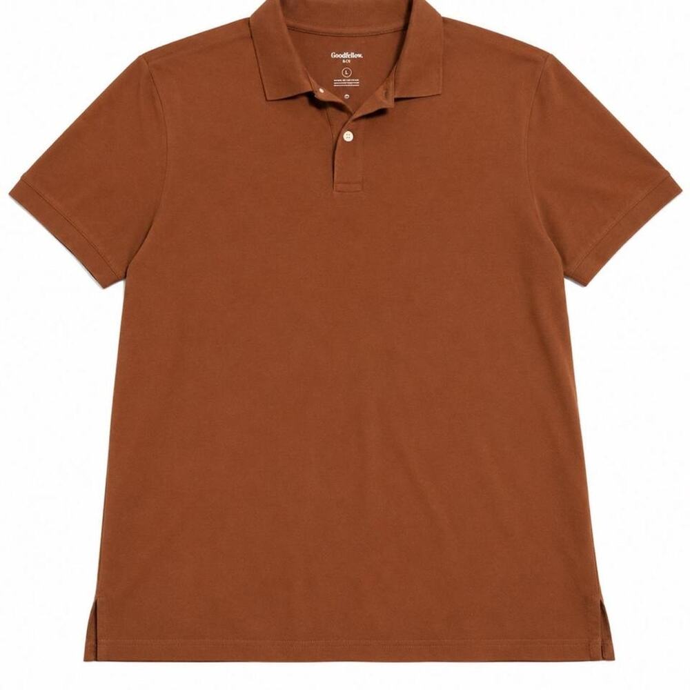 Goodfellow & Co Mens L Rust Brown Every Wear Polo Shirt Preppy Short Sleeve